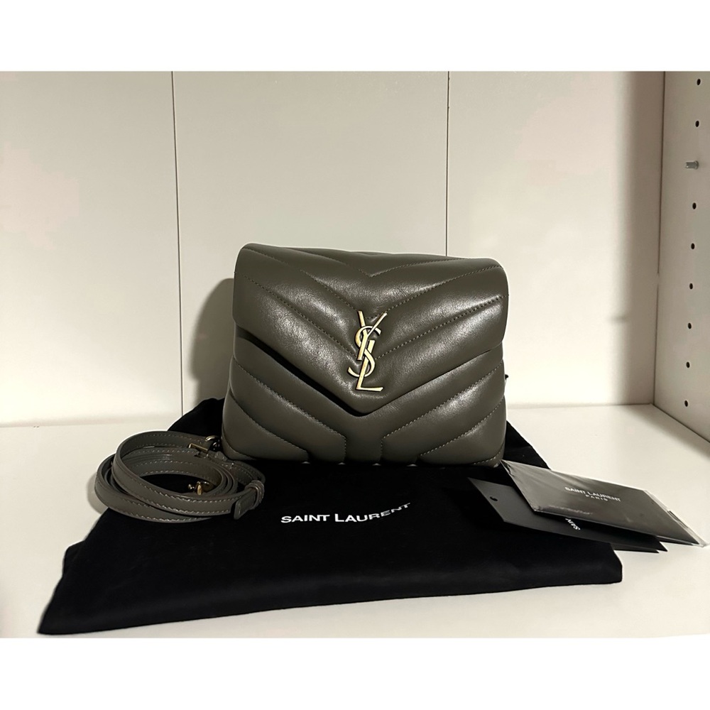 SAINT LAURENT YSL TOY LOULOU KHAKI GREY LIKE NEW